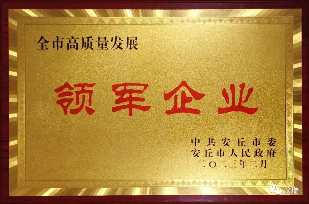 汶瑞機械被評為安丘市高質(zhì)量發(fā)展領(lǐng)軍企業(yè)